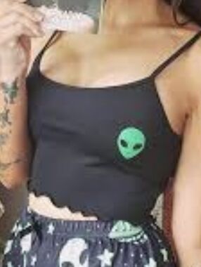 EUC Alien Black Graphic Crop Cami Tank Top